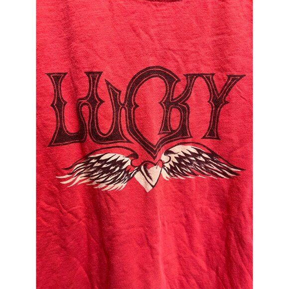 Lucky Brand Red Graphic T-Shirt XL 100% Cotton Winged Heart Design - Picture 5 of 5